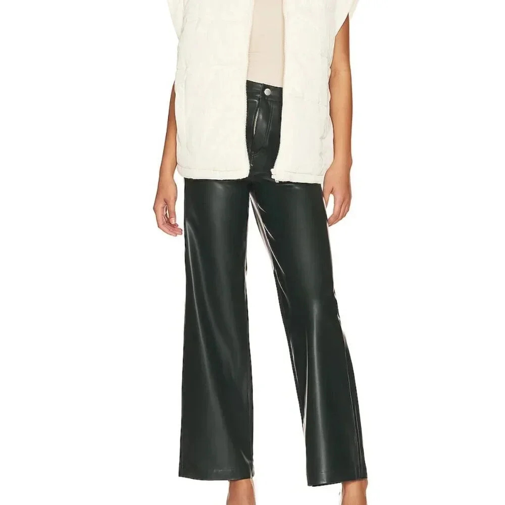 Blank NYC Pants Faux Leather Franklin Rib Cage Straight Leg Dark Green Size 30